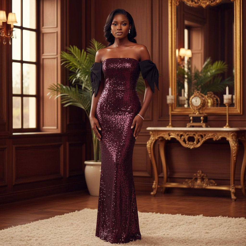 Midnight Bow Sequin Mermaid Gown