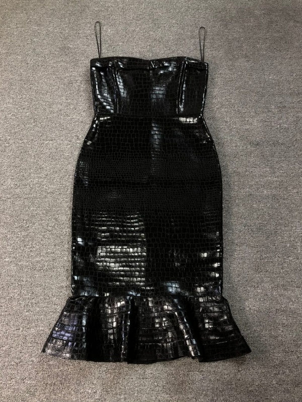 Thumbnail: Black Croc-Texture Strapless Midi Dress – Bodycon Silhouette