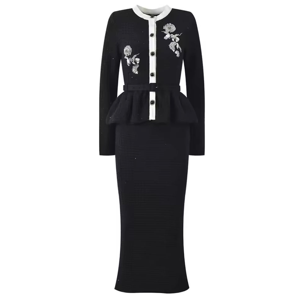 Thumbnail: Élodie Embellished Peplum Tweed Skirt Suit 