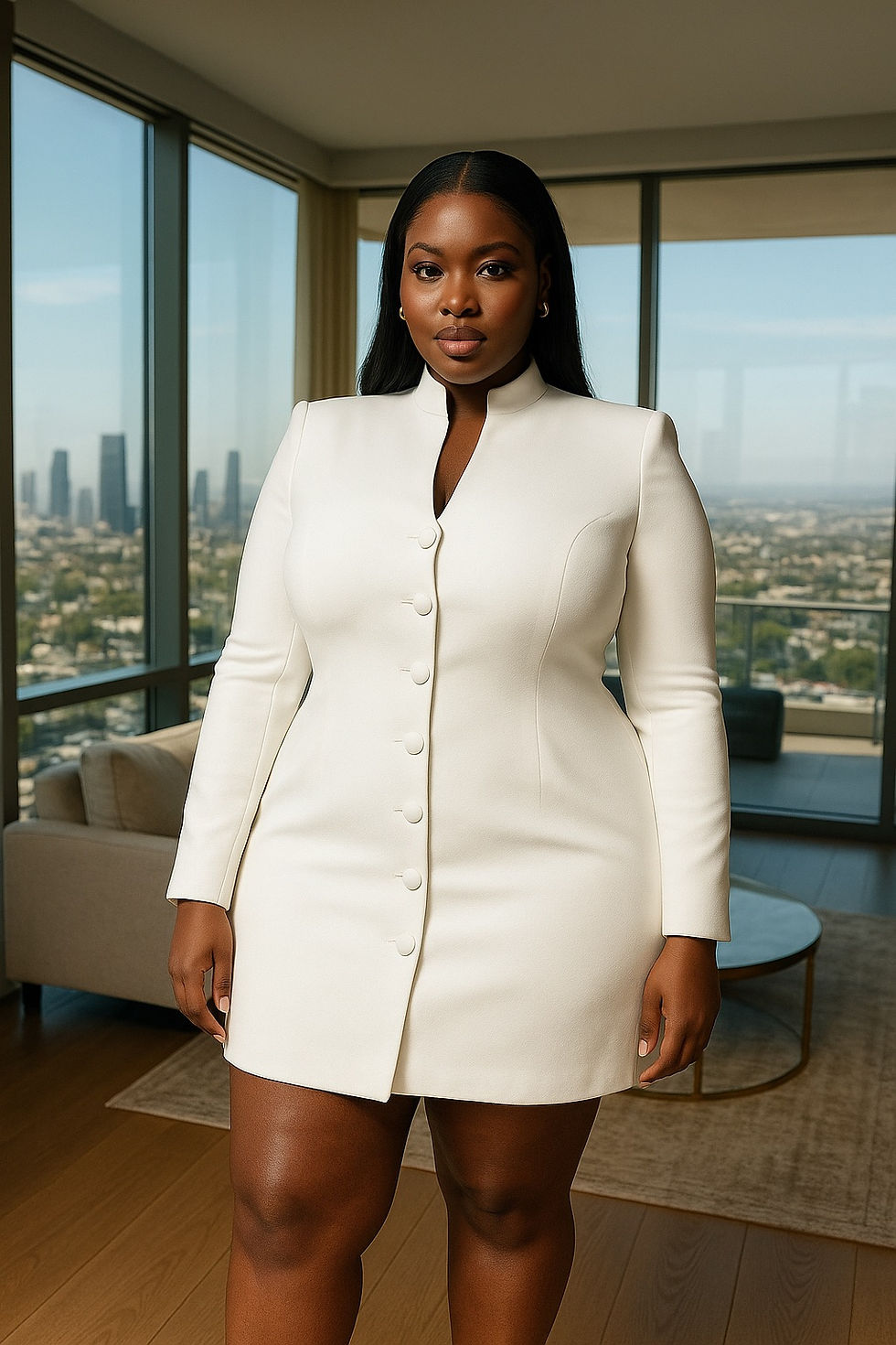 White Structured Long-Sleeve Mini Dress