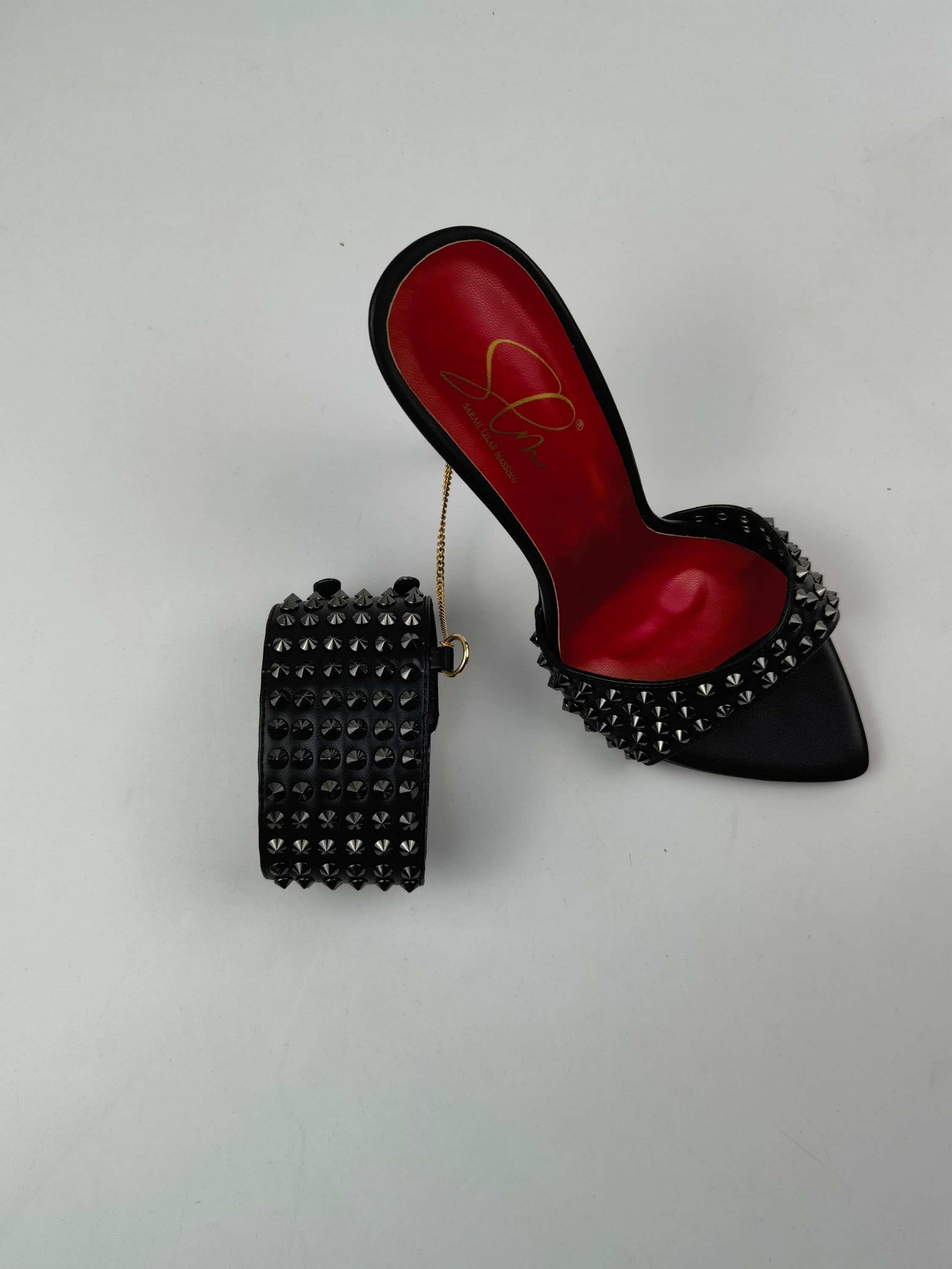 Bad Behavior-Studded Mules with Wristlet