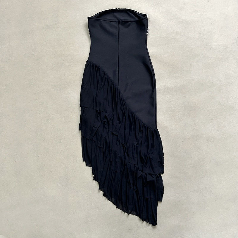 Thumbnail: Celeste Noir Embellished Asymmetrical Evening Dress