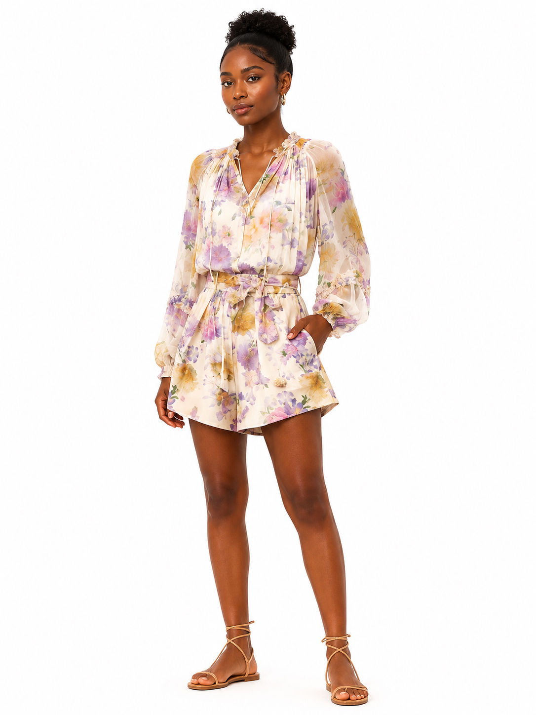 Watercolor Floral Chiffon Romper