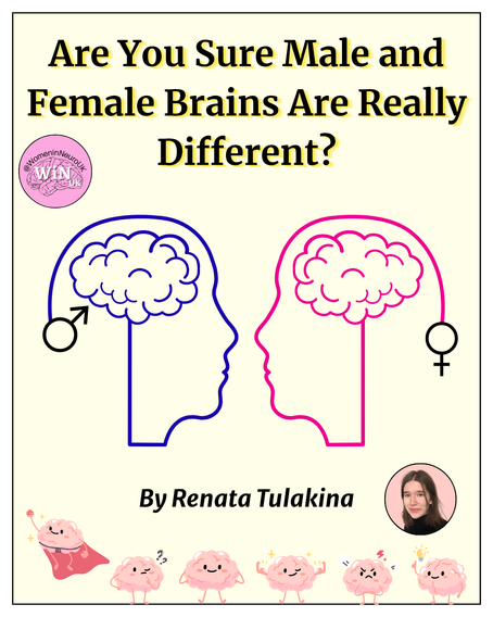 An outline of a navy blue brain on the left and a pink brain on the right, facing each other on a pastel yellow background.
