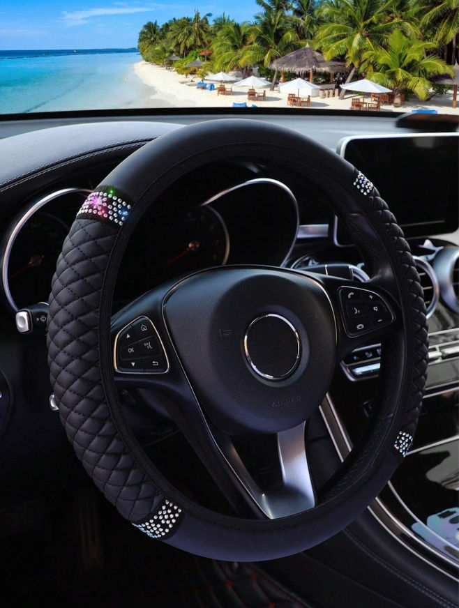 Miniatura: Forro  de volante de auto en piel sintética (PU) con bordado 3D y cristales