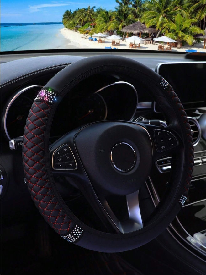 Miniatura: Forro  de volante de auto en piel sintética (PU) con bordado 3D y cristales