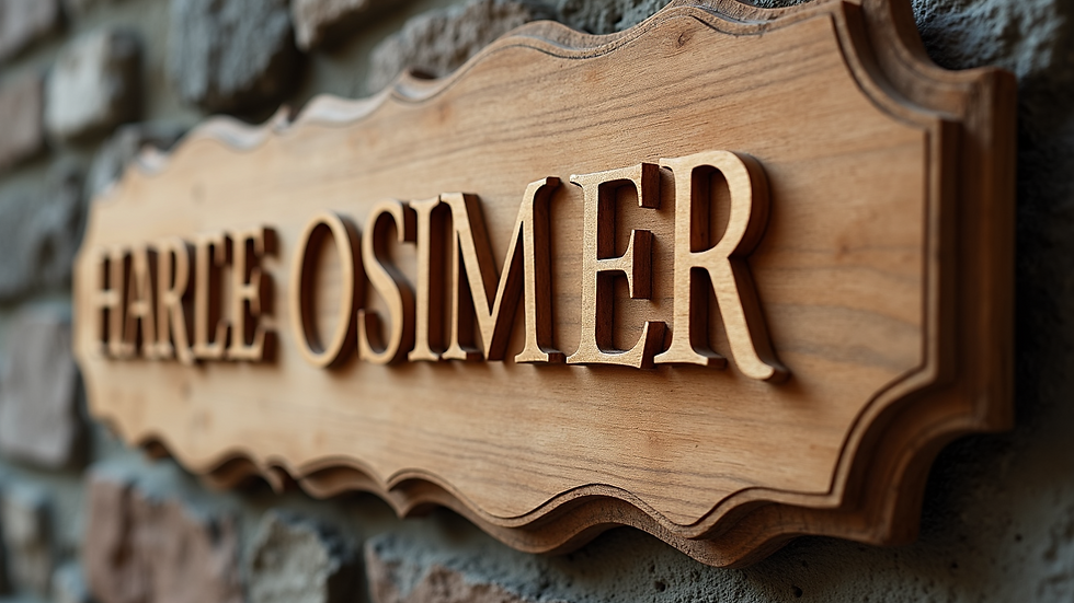 Close-up view of a custom carved HDU sign with intricate details