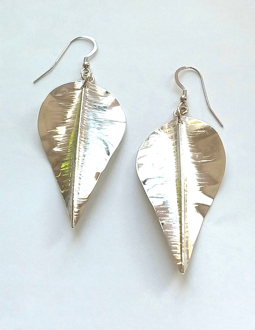 Handforged Sugarberry Leaf Earrings, Sterling Silver