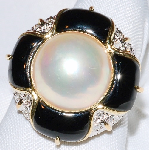 #8 - Mabe' Pearl Black Onyx & Diamond Ri