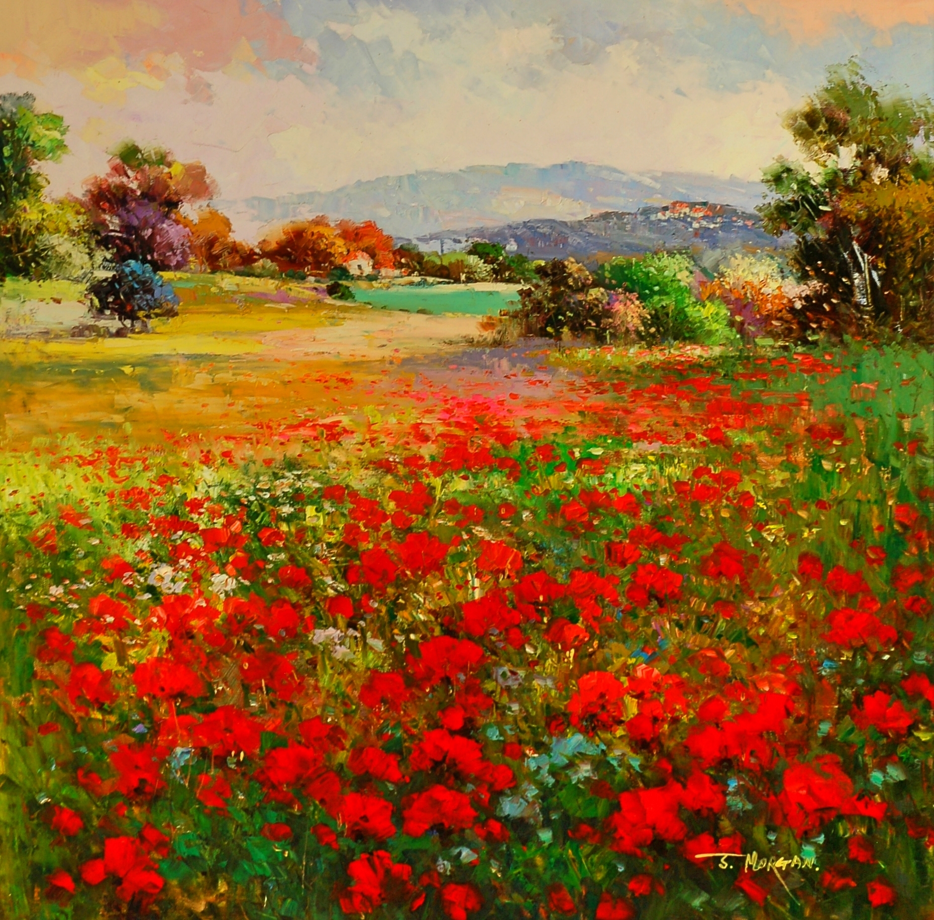 "Tuscany Poppies" Oil by J. Morgan
