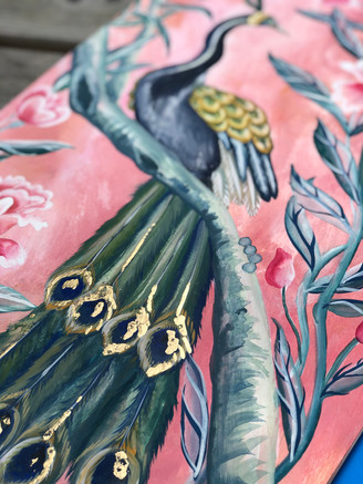 Peacock Chinoiserie Painting, Gold Leaf