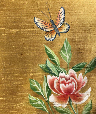 Chinoiserie Painting on Silk Wallpaper