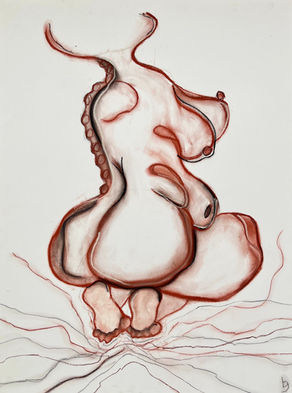 Abstract nude female feet charcoal drawing, from the Unfolding Slowly series, by Brittany Gilliam. Sold.