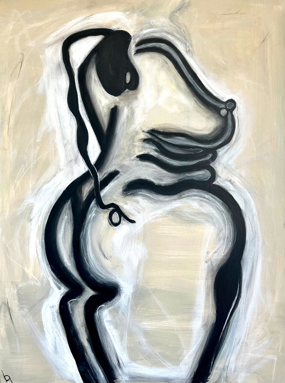Large abstract painting on canvas of a woman nude. Looks very surreal 