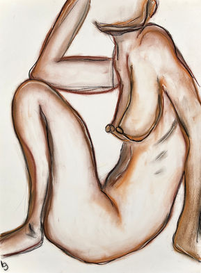 Abstract nude female figure seated charcoal drawing, from the Unfolding Slowly series, by Brittany Gilliam. Sold.