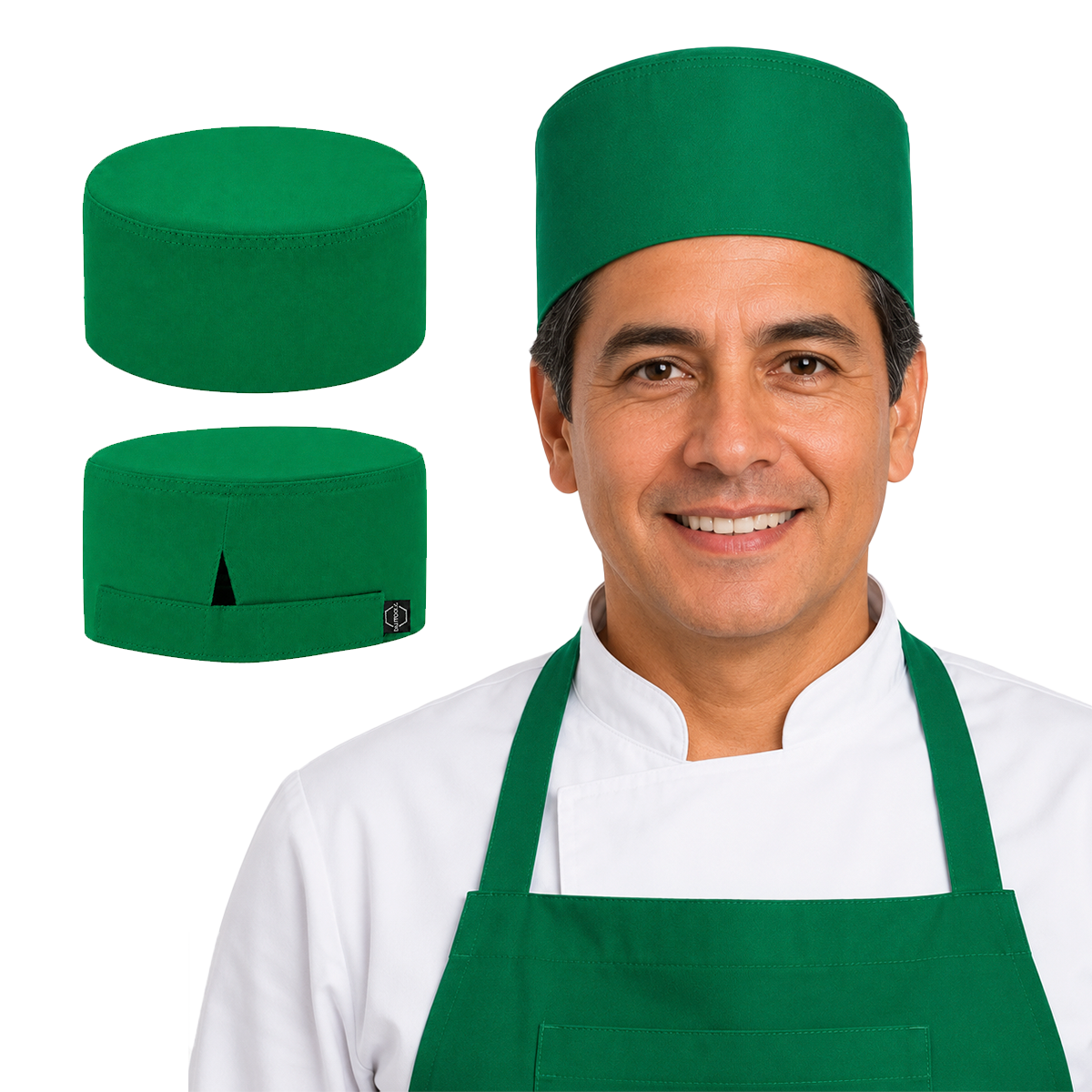 Gorro De Cocina Color Verde Bandera Con Ajuste De Velcro
