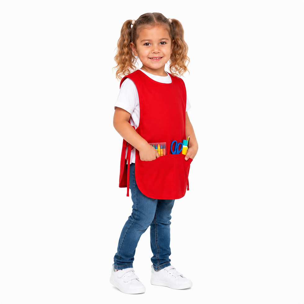 Thumbnail: Mandil Escolar Rojo Unitalla Para Niño Y Niña Paquete De 4 Piezas