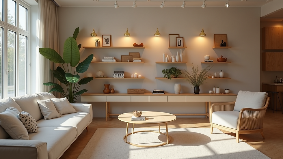 Eye-level view of a modern lifestyle shop interior displaying home decor items