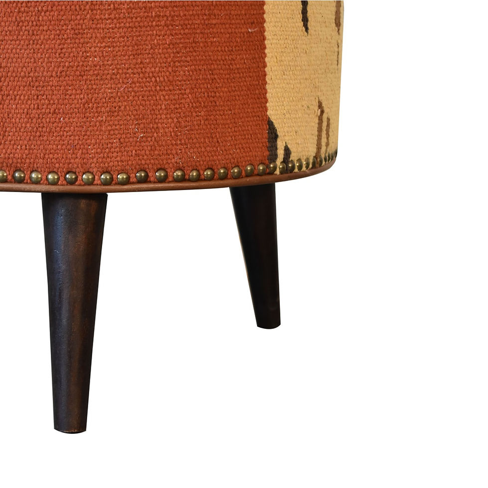 Thumbnail: Durrie & Leather Mixed Footstool