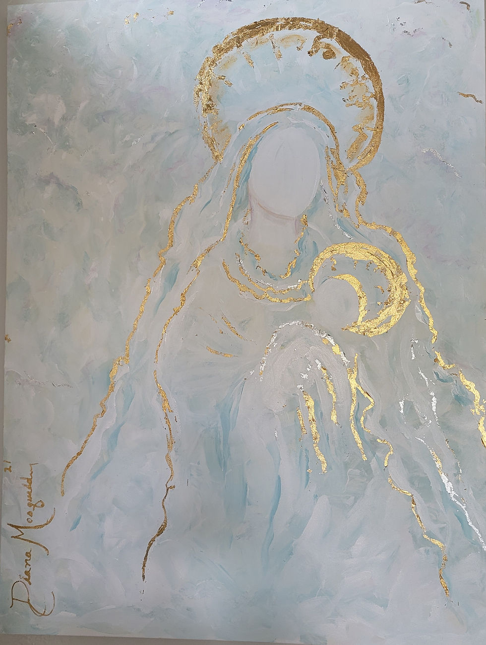 Virgen Mary and Jesus in sky blues