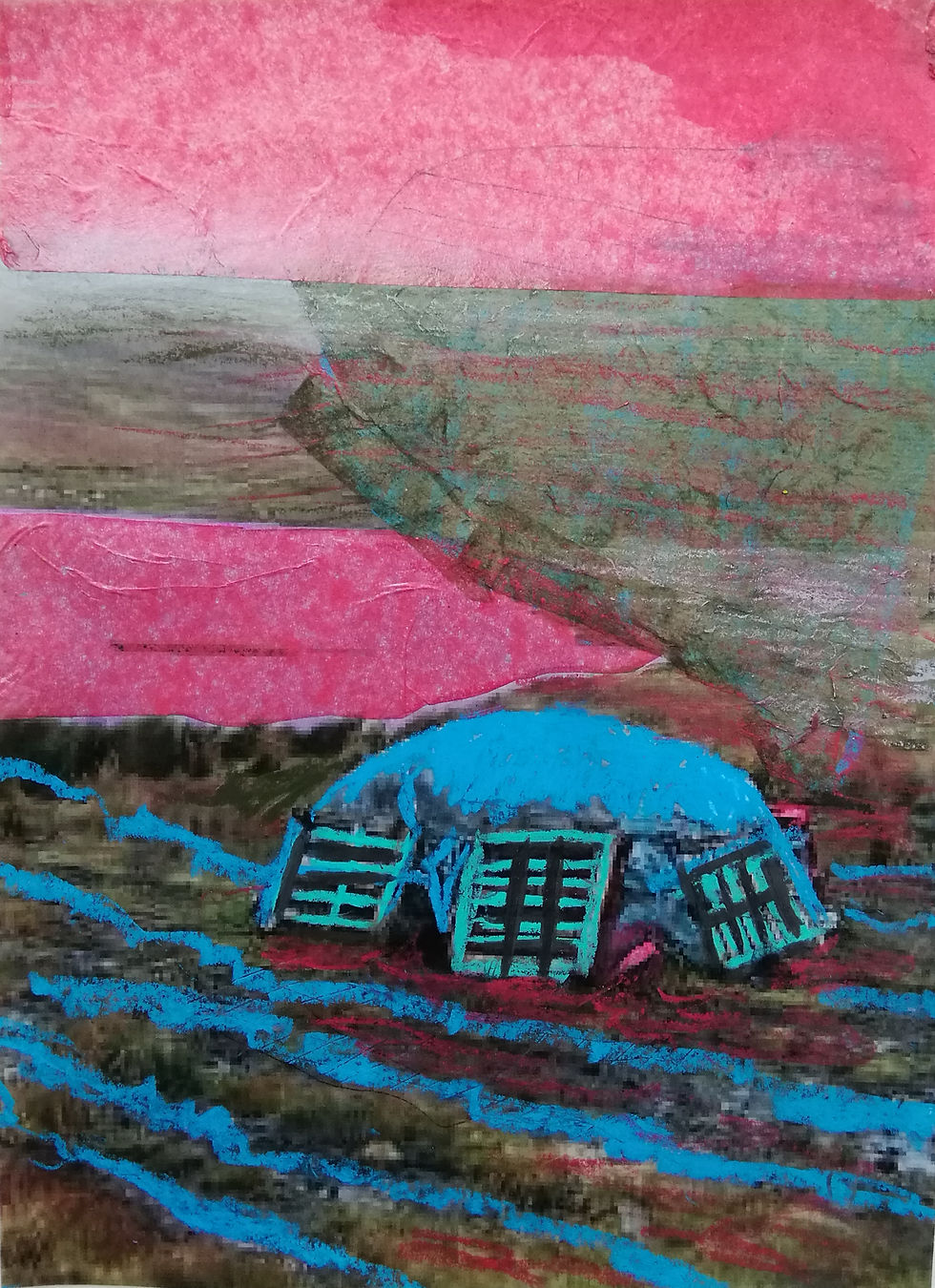 1 Turfed_2021_mixed media on paper_28 x 20 cm_Judy Carroll Deeley