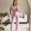 Thumbnail: Off Shoulder Ribbed Lounge Set in Pink