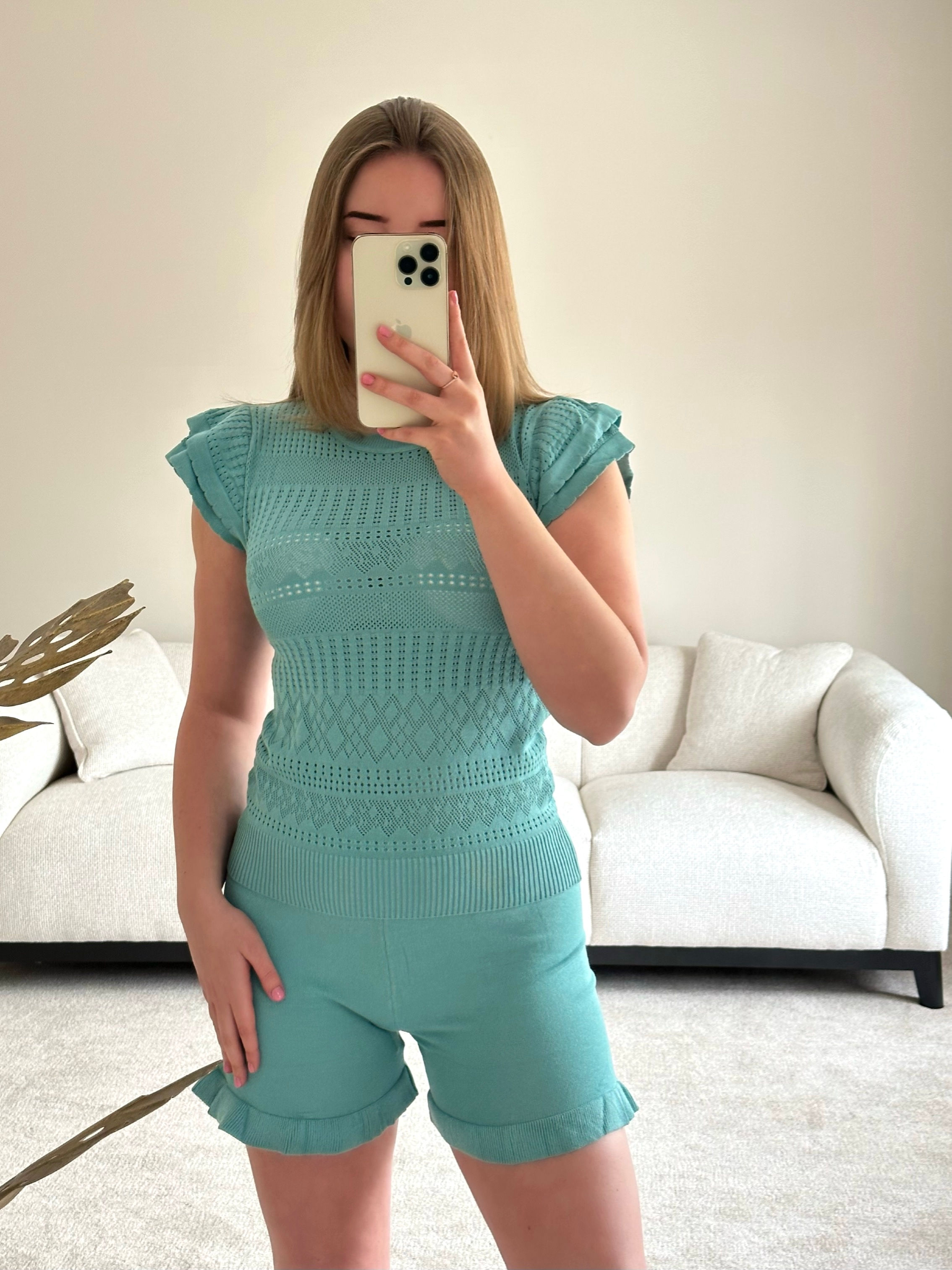 Knitted Frill Detail Shorts Set