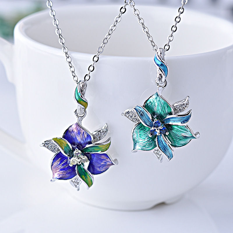 Thumbnail: Enamel Floral Ring and Necklace with Purple Earring Set