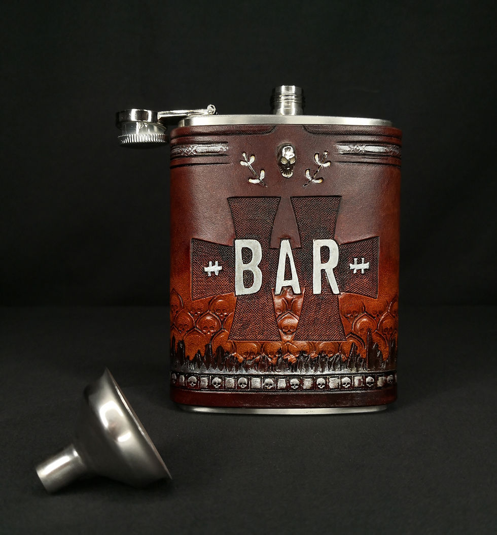 Post-Apocalyptic Bar Hellfest Metal Music Festival Leather Flask Funnel View