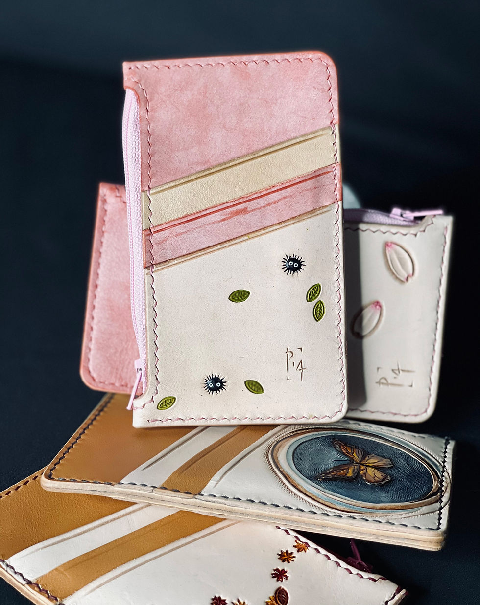 Thumbnail: Totoro Inside Out Leather Zipper Card Holder Wallet Overall Back View