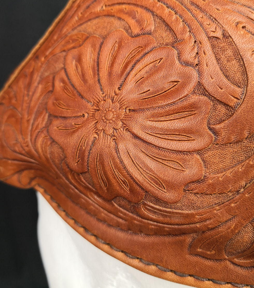 Thumbnail: Sheridan Style Engraved Leather Flat Cap Flower View