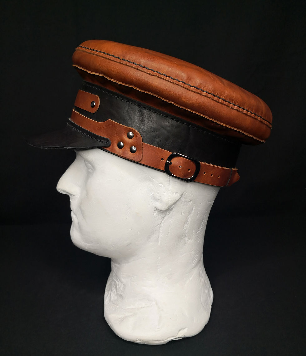 Thumbnail: Vintage Conductor Leather Hat Side View