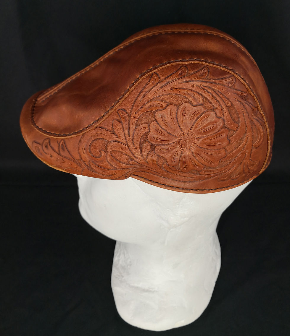 Sheridan Style Engraved Leather Flat Cap Left Side View