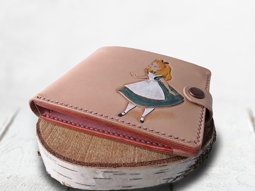 Thumbnail: Alice in Wonderland Seven of Heart Leather Bifold Wallet Front View