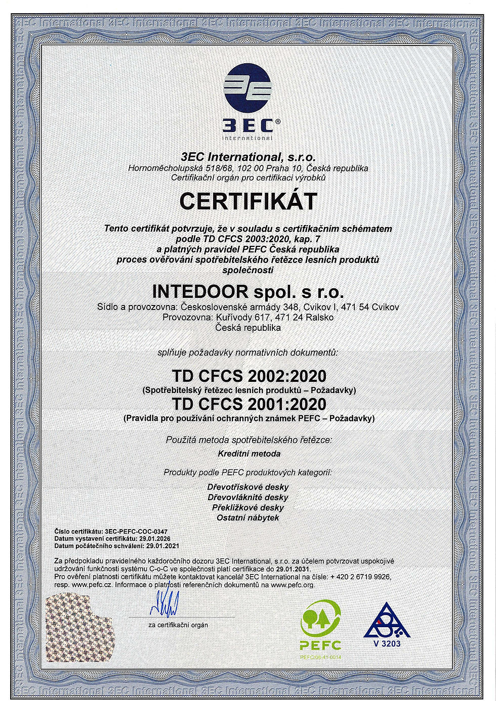 INTEDOOR_PEFC COC_CZ