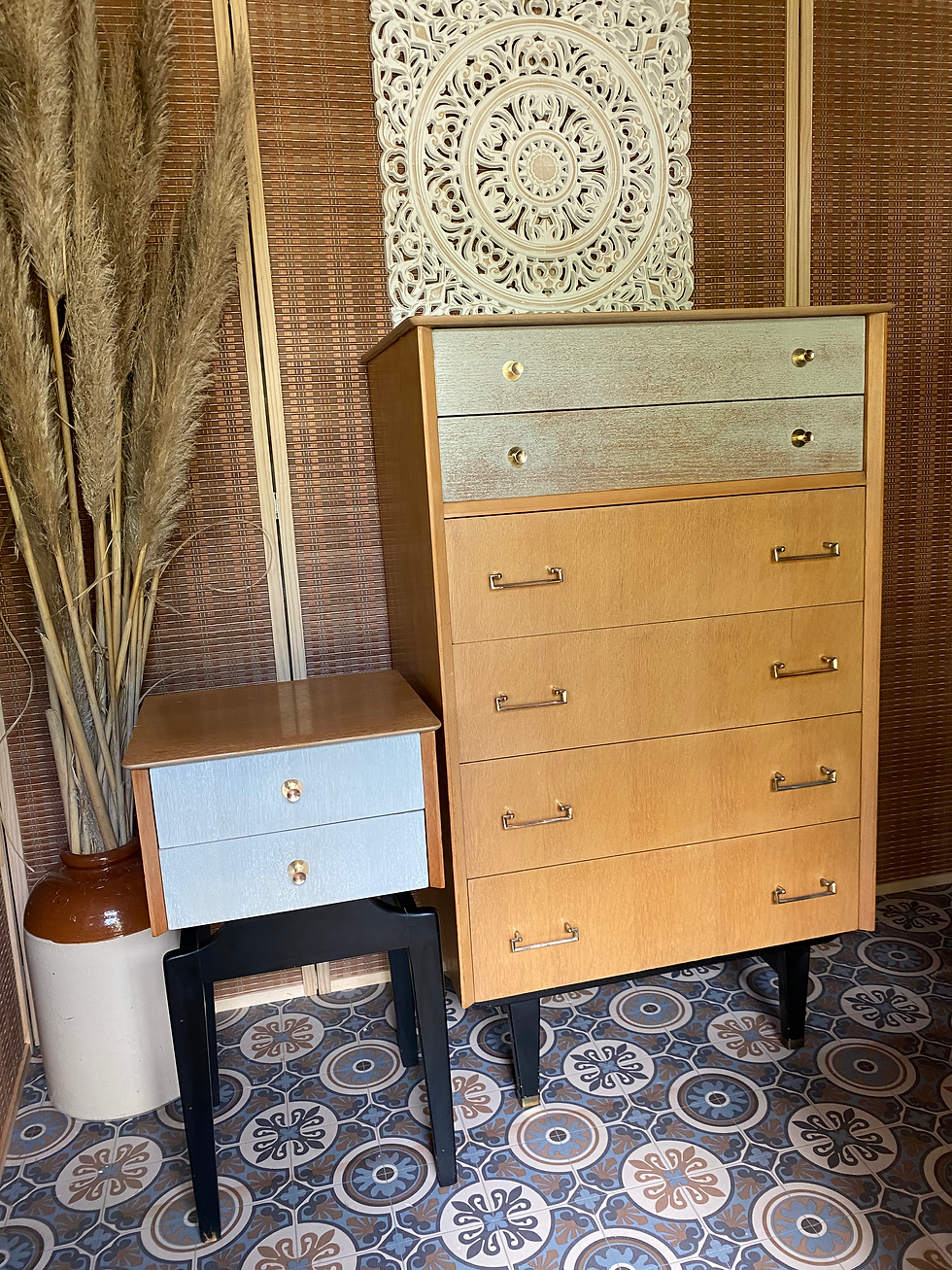 Thumbnail: Mid Century Limelight Bedroom Set Chest Of Drawers And Bedside Table Teak Retro