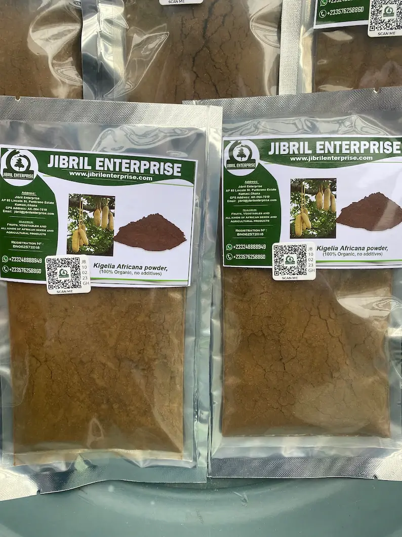 Thumbnail: Kigelia africana powder, 100% natural, 100g/$8, shipping $15, phyto cert. is $12