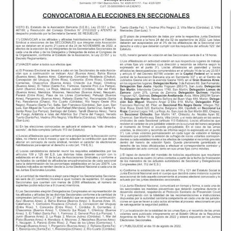 Convocatoria a elecciones en Seccionales