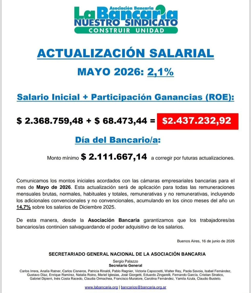 ACTUALIZACIÓN SALARIAL MAYO 2026: 2,1%
