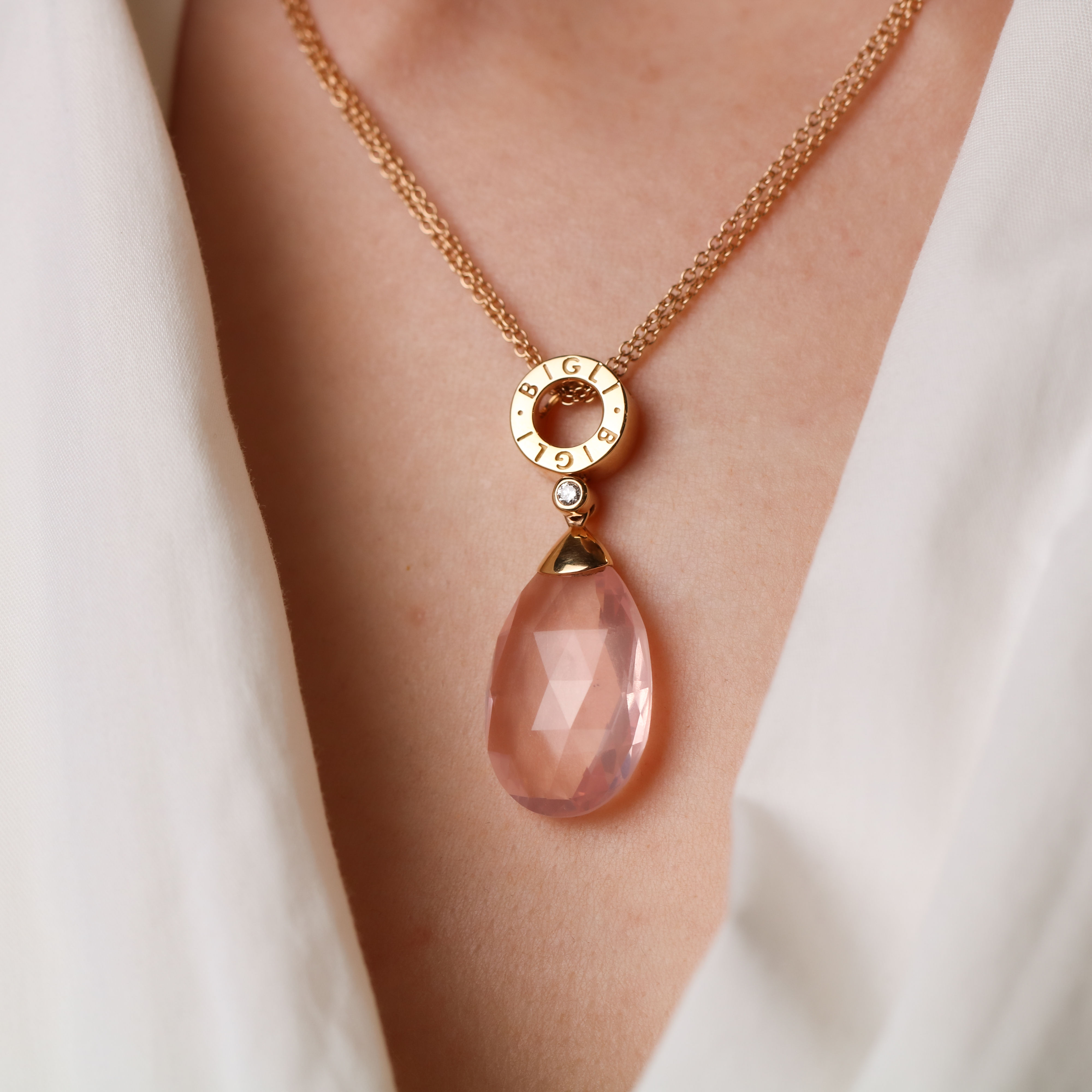 Halsketting · Bigli · met roze kwarts