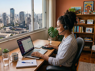 Mulher trabalhando em home office