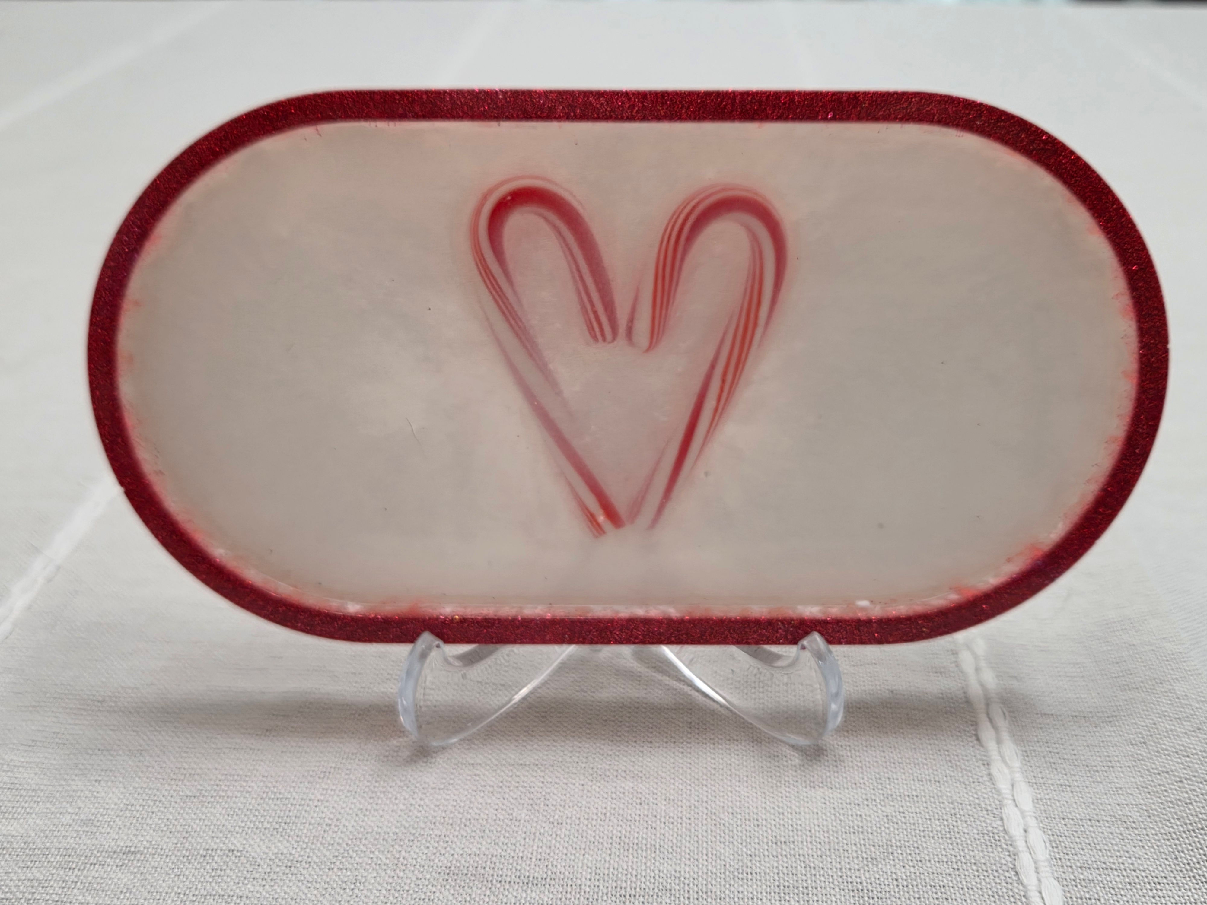 Candy Cane Heart Resin Tray