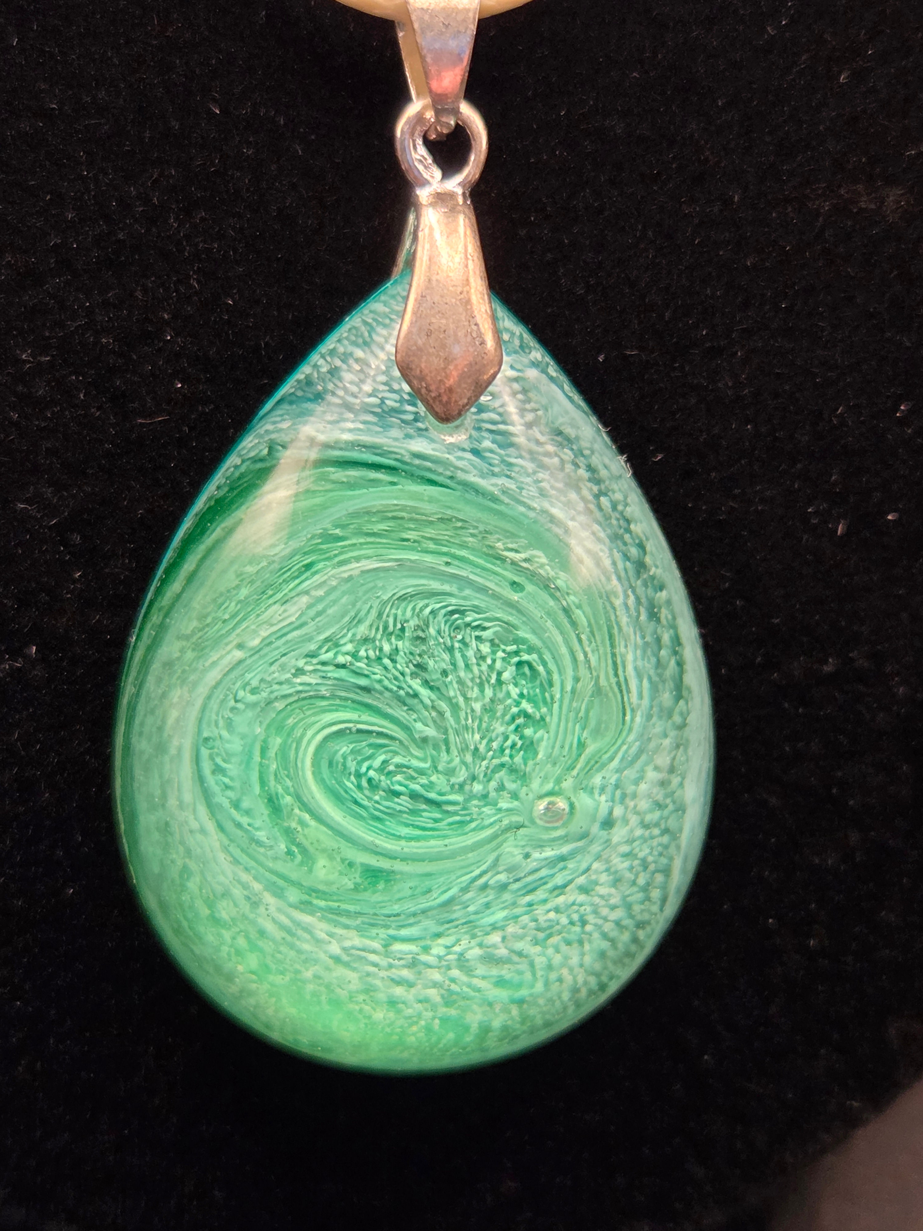 Emerald Swirl Resin Teardrop Pendant