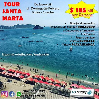 B/manga - Santa Marta (23 a 26 Feb/17) a $180 mil