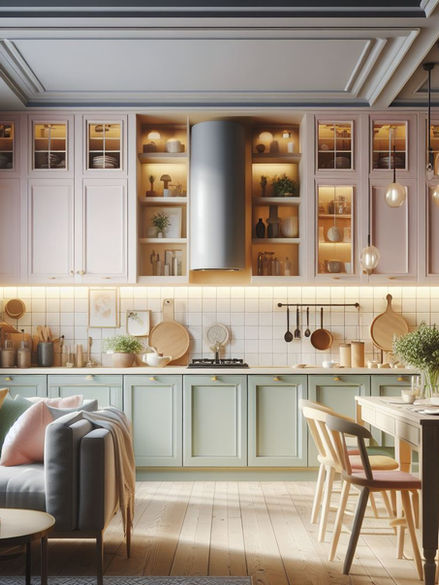 Colorful galley kitchen.