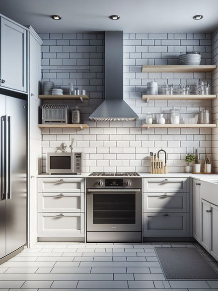 U-shaped kitchen idea with freestanding fridge