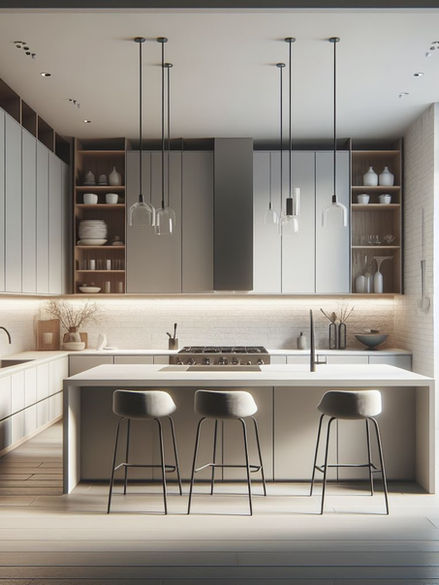 Large White Kitchen with island.