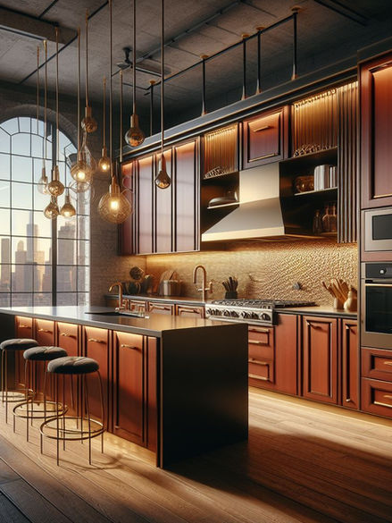Luxurious Red Kitchen with Island in New York
