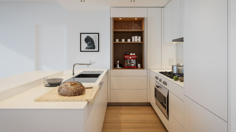 bulthaup pocket door to hide the coffee machine and toaster.