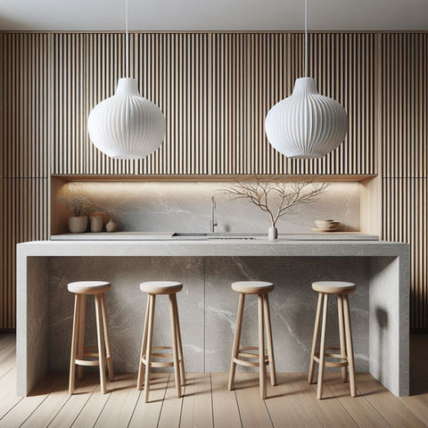 Slatted kitchen cabinet doors in oak.